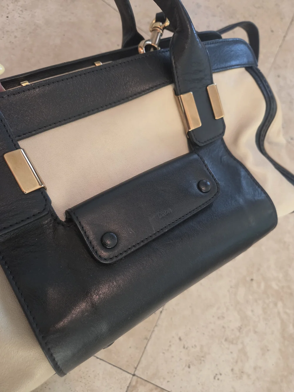 Authentic Chloé Alice Satchel Bag - Bicolor Black & Beige